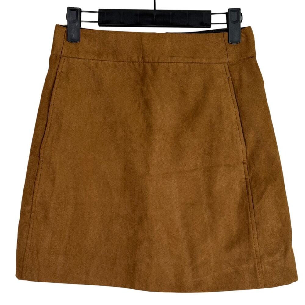 J. Crew Faux Suede Mini Skirt Lined Pockets 00 Walnut Tan Style BC892 #3291